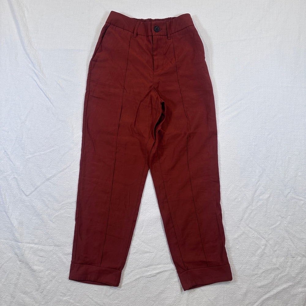 A New Day Rust Red High Rise Ankle Trousers Front Seam Cuffed Pants Womens 2